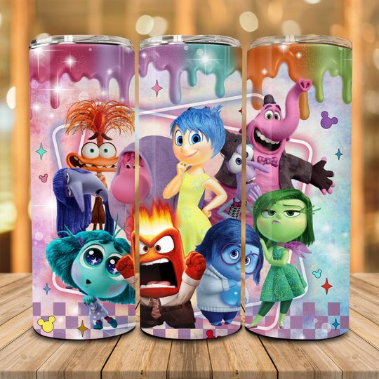 Cartoon Emotions Friends Tumbler 20oz with Liz and Straw, 20oz skinny Tumbler, Inside Out Tumbler