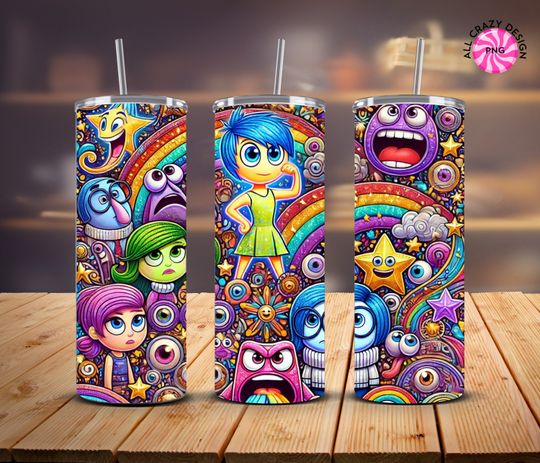 Inside Out 2 Tumbler Tumbler 20oz with Liz and Straw, 20oz skinny Tumbler, Inside Out Tumbler