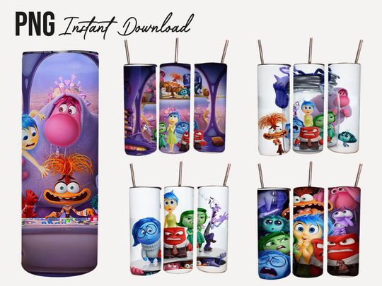 Inside Out 2 Bundle Tumbler 20oz with Liz and Straw, 20oz skinny Tumbler, Inside Out Tumbler