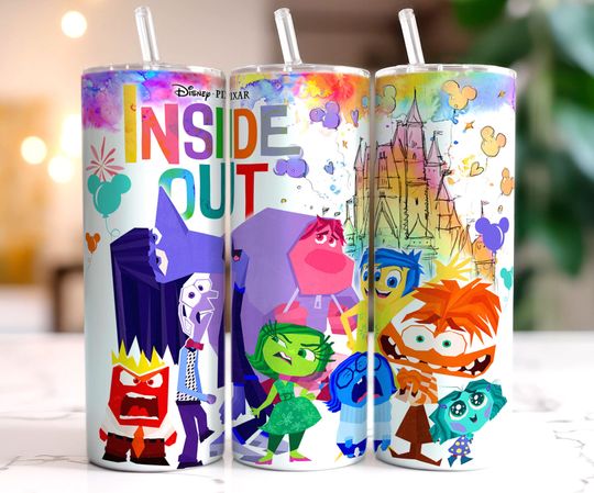 Inside Out 2 Tumbler 20oz with Liz and Straw, 20oz skinny Tumbler, Inside Out Tumbler