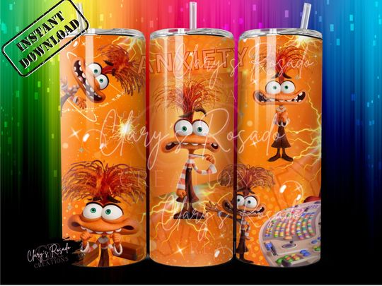 Inside Out 2 ANXIETY Tumbler 20oz with Liz and Straw, 20oz skinny Tumbler, Inside Out Tumbler