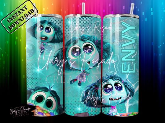 Inside Out 2 ENVY Tumbler 20oz with Liz and Straw, 20oz skinny Tumbler, Inside Out Tumbler
