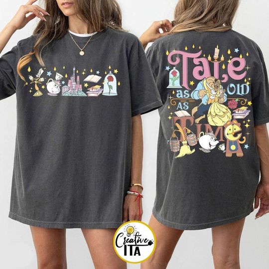 Two-sided Vintage Retro Belle Princess Tale as old as time shirt, Beauty and the Beast Magic Kingdom Disney world Disneyland trip shirt