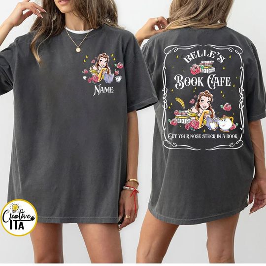 Two-sided Personalized Belle's Book Cafe Shirt, Disney Tale as old as time Belle Princess shirt, Disneyland Walt Disneyworld Trip Shirt