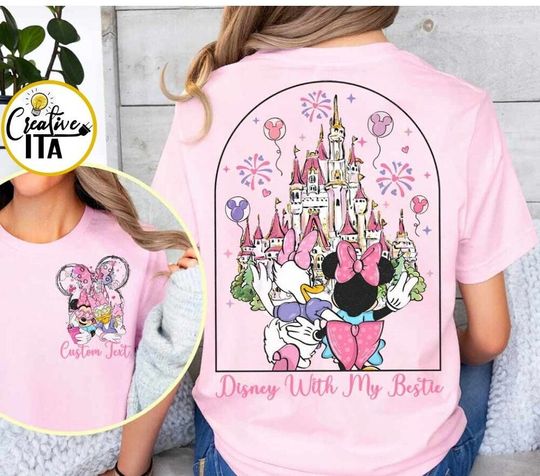 Two-sided Minnie Daisy Disney With My Bestie Shirt, WDW Disneyland Castle Best Friends Gift, Disney Girls Trip Shirt, Disney Snacks Shirt
