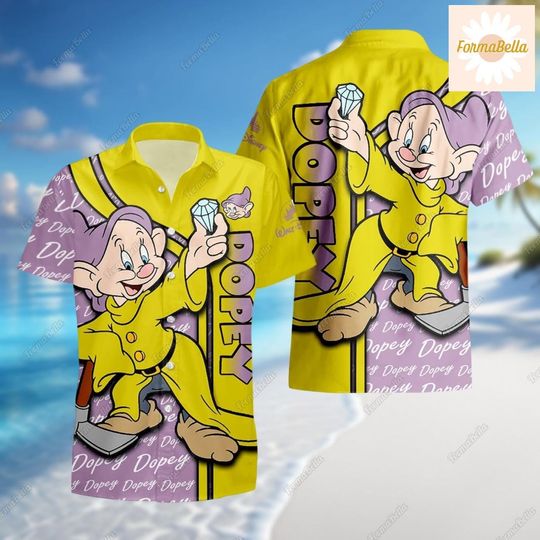 Dopey Hawaiian Shirt, Disney Dopey Button Shirt, Seven Dwarfs Hawaii Shirt