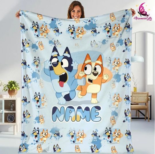 Personalized BlueyDad Soft Blanket, Cartoon Soft Cozy Fleece Blanket, BlueyDad Blanket, BlueyDad Family Blanket for Kid, BlueyDad Lover Gift