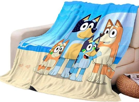 BlueyDad BLANKET - Cozy Kids Flannel Blanket with Cartoon Design - Ultra Soft Warm and Durable - Throw Blanket Ultra Soft Warm Cozy