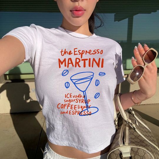 Espresso Martini Tee, Cute Brunch Clothes Dirty Martini Baby Tee, Y2K Italian Summer 90s Baby Tee, Old Money Aesthetic Bartender Gifts