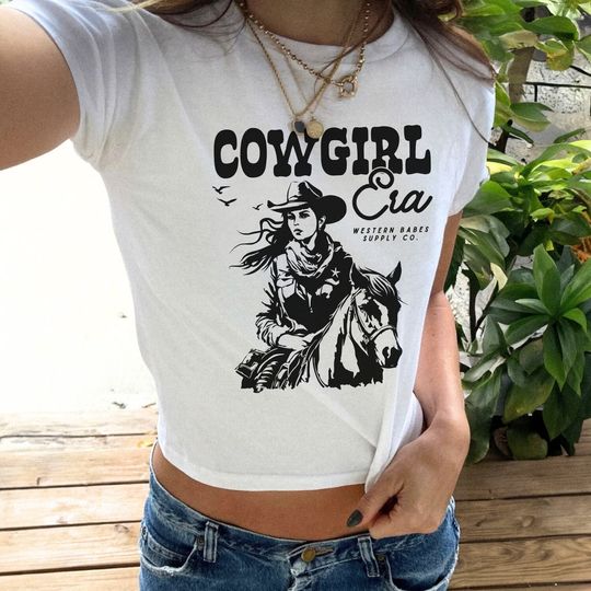Cowgirl Era Baby Tee 90s Baby Tee, Retro Tattoo Style Cowgirl T Shirt, Western Babes Country Baby Tee, Cowgirl Crop Top Wild West USA Shirt