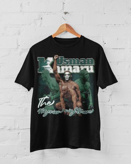Kamaru Usman The Nigerian Nightmare MMA Vintage 90s Retro Graphic Collage T-Shirt, Sport Short Sleeve Cotton T-Shirt, Gift For Men