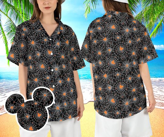 Mickey Halloween Hawaiian Shirt, Disneyland Halloween Spiderweb Hawaii Shirt