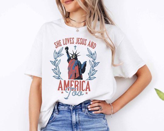 She Loves Jesus and America Too Shirt, Christian 4th Of July Shirt, Independence Day Shirt, Christian Mama Freedom T-shirt