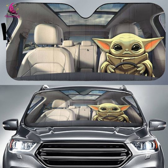Yoda Car Sun Shade, Starwars Grogu Car Sunshade, Yoda Car Accessories, Car Windshield, The Mandalorian, Disneyland Yoda Car Sunshade
