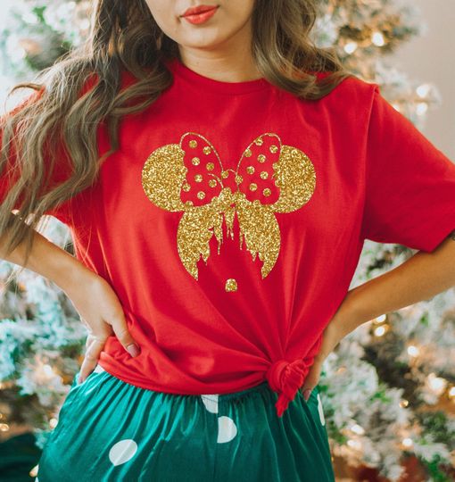 Disney Glitter Shirt,Minnie Gold Glitter For Her,Girlfriend Gift,Disney family matching Shirts