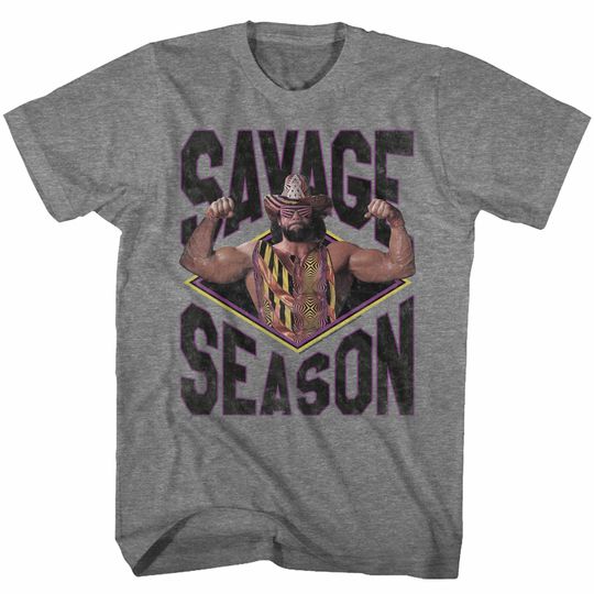 Macho Man Savage Season Graphite Heather Adult T-Shirt Unisex short sleeves graphic T-shirt, Multiple colors full sizes S-5XL t-shirt, Trending shirt
