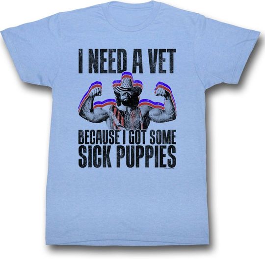 Macho Man Sick Puppies Light Blue Heather Adult T-Shirt Unisex short sleeves graphic T-shirt, Multiple colors full sizes S-5XL t-shirt, Trending shirt