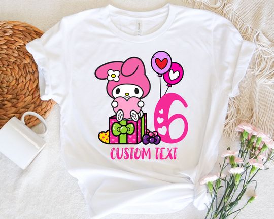 Hello Cat Birthday Custom T-Shirt, Melody Cat Shirt, Custom Kitty Shirt, Birthday Girl Party Shirt