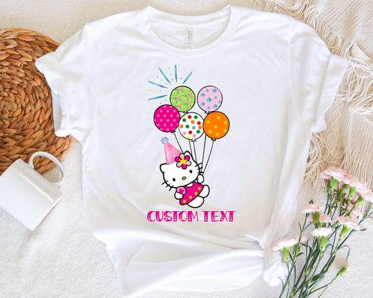 Personalized Hello Cat Birthday Balloons Shirt, Custom Hello Cat Shirt