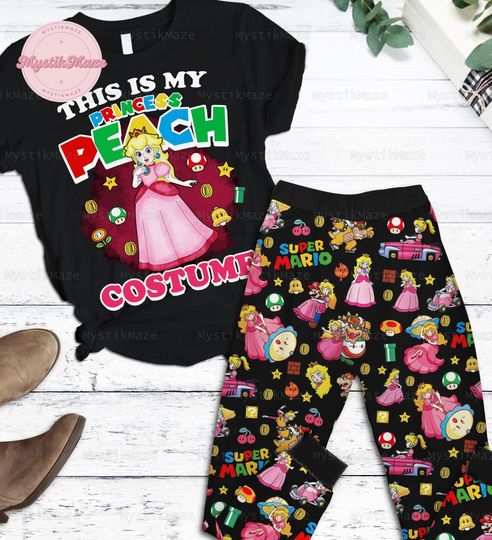 Princess Peach T-shirt Pajama Sets, Princess Peach Holiday Pajamas, Funny Gift