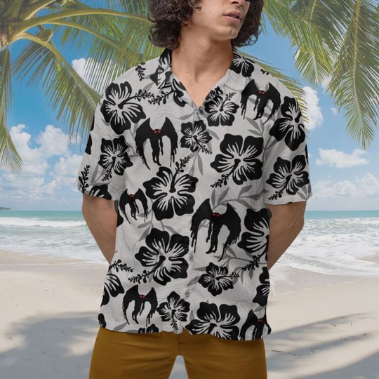 Mothman Hawaiian Shirt, Mothman Shirt Cryptid Black Short-sleeve Button Down Shirt Cryptozoology