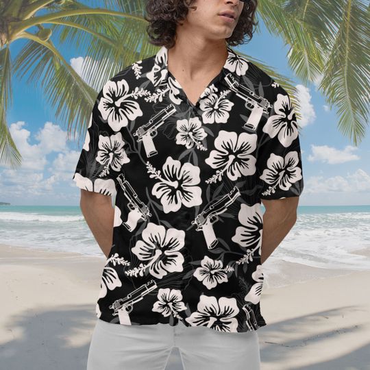 Gun Hawaiian Shirt Black Gun Shirt Short-sleeve Hawaiian Shirt 2nd Amendment