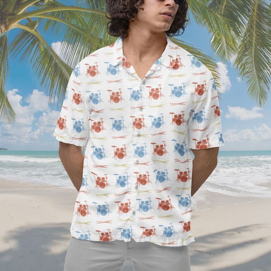 Drummer Shirt, Drummer Short-sleeve Hawaiian Shirt Drum Player Button Down Drummer Gift