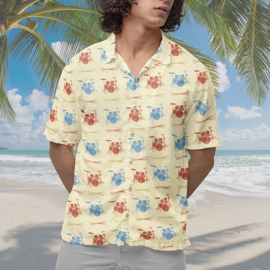 Drummer Shirt, Drum Player Hawaiian Shirt Drums Short-sleeve Hawaiian Shirt Drummer Button Down