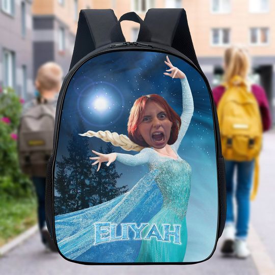 Personalized Ice Queen Character Backpack, Custom Photo Animated Ice Kingdom Movie Character Bottle, Ice Princess Lunch Bag, Gift For Kids
