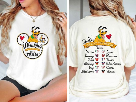 Drinking Team Pluto Dog Shirt, Drinking Around The World, Drinks Trip Shirt, Disney Vacation Shirt, EPCOT Food and Wine Festival Shirt