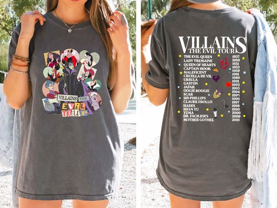 Villains Evil Tour Vintage Disney Shirt, Disney Evil Queens Tee, Retro Disney Villains Characters Concert Music Shirt, Evil Friends Matching