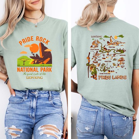 Two Sided Rafiki Simba Pride Lands Map Comfort Colors Shirt, Retro The Lion King T-shirt, Animal Kingdom Park, World Trip