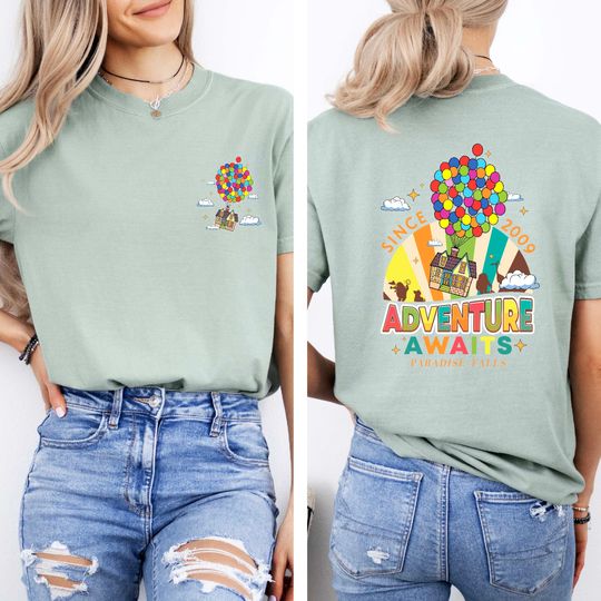 Disney Pixar Up Shirt, A World Of Adventure Awaits Rainbow Balloons Tee, Disneyland Vacation Trip, Disney Up Movie Shirt, Paradise Falls Tee