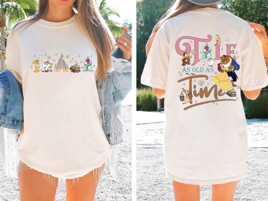 Vintage Disney Beauty and the Beast Belle Princess Comfort Colors 2-sided Shirt, Tale as old as time Disneyland Walt Disneyworld Trip Shirt