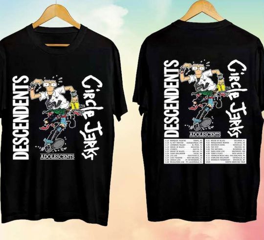 Descendents Circle Jerks Tour 2024 Concert Dates T-Shirt, Vintage 90s Coton T-shirt, Unisex Short Sleeve T-shirt, Gift For Fan