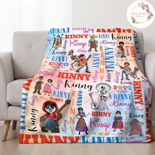 Personalized Watercolor Disney Pixar Coco Blanket, Custom Name Miguel Mama Papa Un Poco Loco Birthday Gift