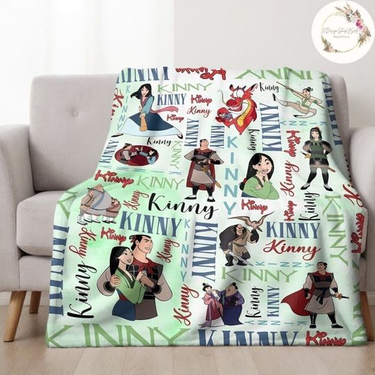 Personalized Watercolor Disney Mulan Blanket, Custom Name Disney Princess Blanket