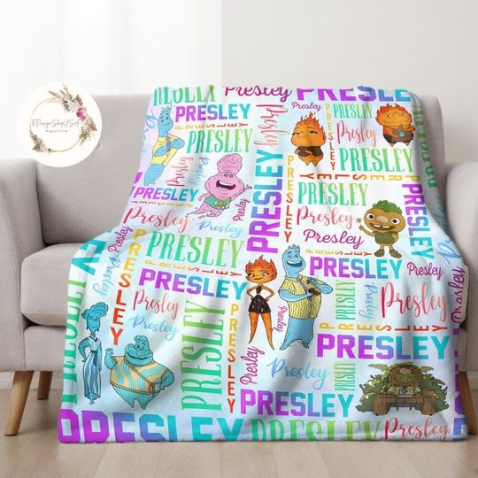 Personalized Watercolor Disney Pixar Elemental Blanket, Custom Name Blanket