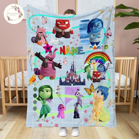 Personalized Disney Pixar Inside Out Characters Blanket, Watercolor Inside Out Friends Blankets