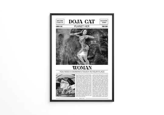 Doja Cat Retro Newspaper Print / Woman Poster / Lyrics Print / Planet Her Poster / Music Gift