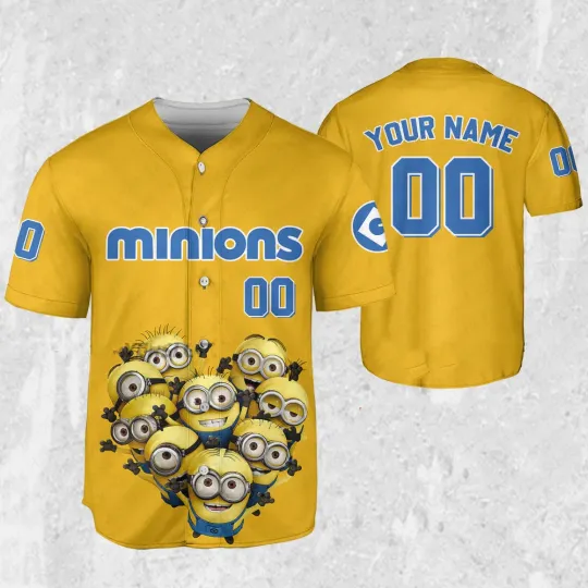 Funny Minions from Despicable Me Baseball Jersey, Summer Cotton Short Sleeve Shirt, Cute Gifts for Fans, Cartoon Men Clothing for Men, Women and Kids
