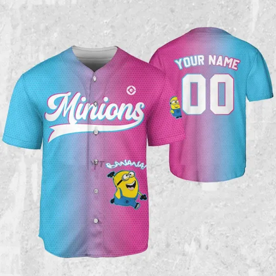 Funny Minions from Despicable Me Banana Baseball Jersey, Summer Cotton Short Sleeve Shirt, Cute Gifts for Fans, Cartoon Men Clothing for Men, Women and Kids