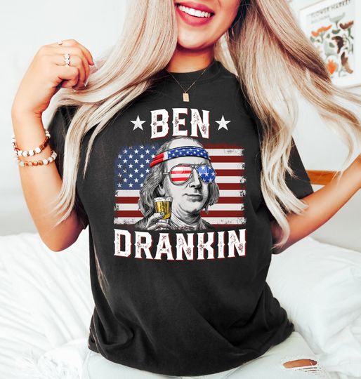 Funny 4th of July Shirt, Retro USA Shirt, Ben Drankin Casual Short Sleeve Tee, Trending Street Fashion