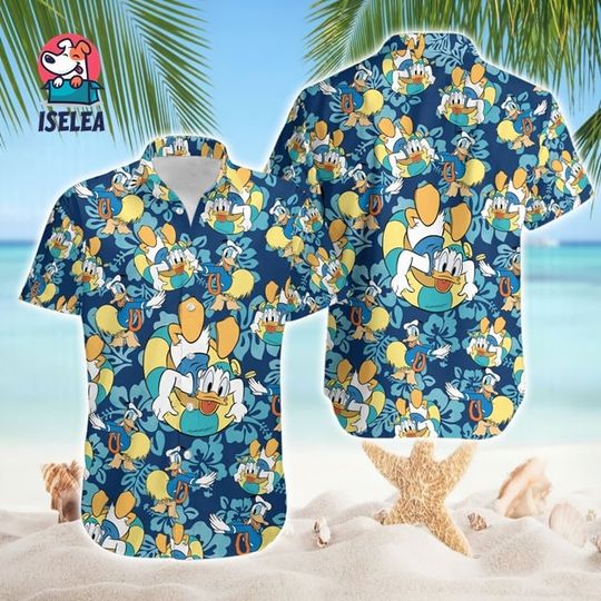 Donald Duck Aloha Shirt, Donald Duck Hawaiian Tropical Summer Button Up for Men, Women, Kids, Trending Casual Fashion