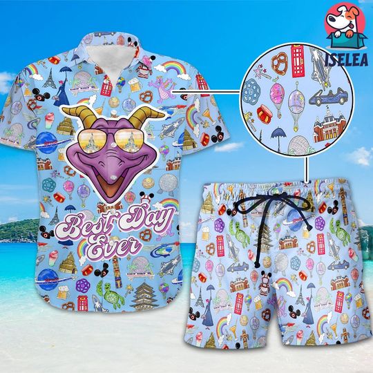 Cute Disneyworld Figment Hawaiian Summer Shirt and Shorts, Gifts for Summer Vacation