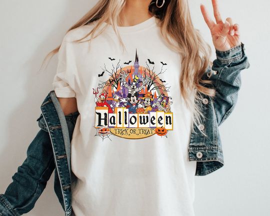 Vintage Disney Halloween Trick Or Treat Shirt, Retro Vintage Halloween cotton tee, Graphic Tshirt for men, women, Unisex, Trending Gifts