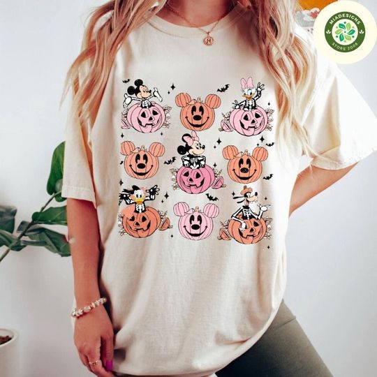 Mickey and Friends Skeleton Pumpkin Disney Halloween cotton tee, Graphic Tshirt for men, women, Unisex, Trending Gifts
