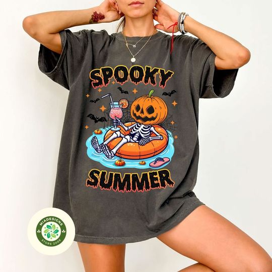 Spooky Summer Shirt, Skeleton Halloween cotton tee, Graphic Tshirt for men, women, Unisex, Trending Gifts