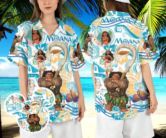 Moana Tropical Hawaiian Shirt, Moana Maui Pua Hei Hei Tropical Summer Button Up for Men, Women, Kids, Trending Casual Fashion