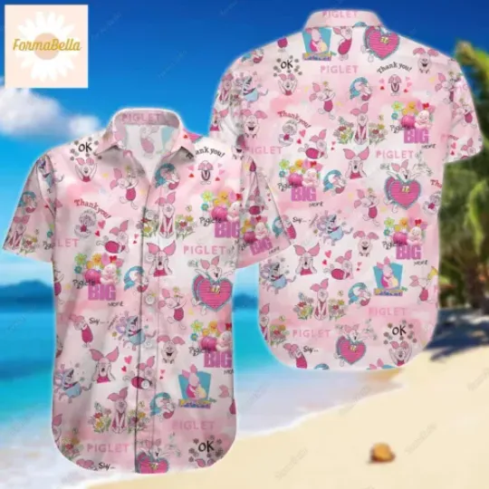 Disney Piglet Summer Shirt, Winnie The Pooh Shirt, Button Up 3D HAWAII SHIRT